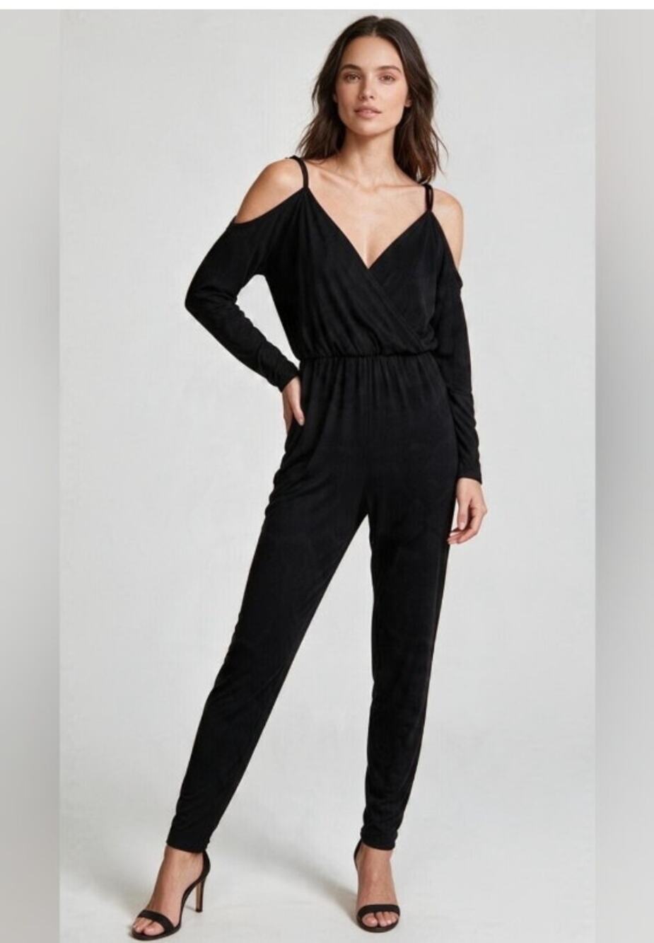Nicole Millar Jumpsuit Women's Size M Black Long Sleeve Open Shoulder NWT